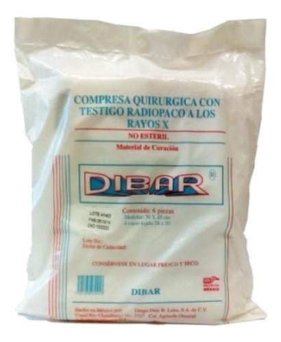 Compresa quirúrgica, No Esteril C/6 pza / (70 cm x 45cm). Tejido 20 x 24. 4 capas