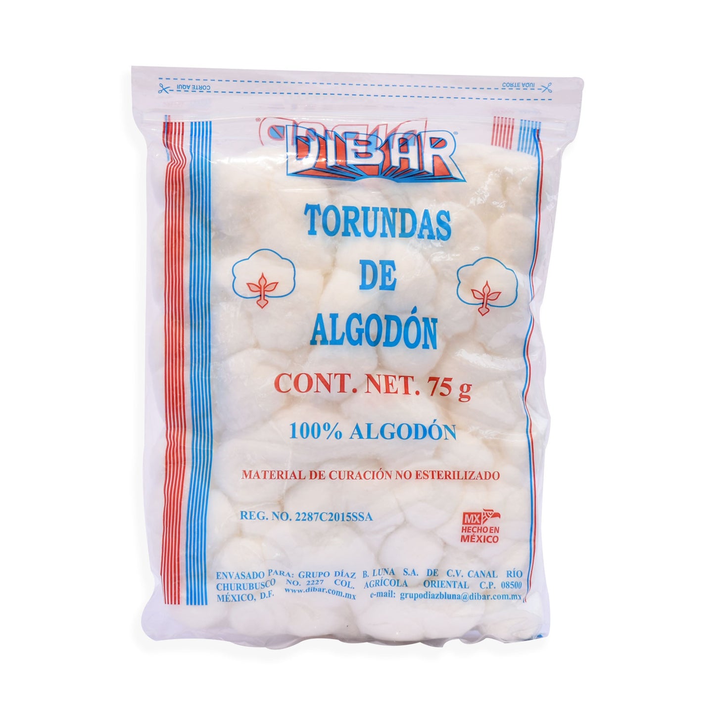 Algodón, Bolsa 75 g. C/5 Pzas.